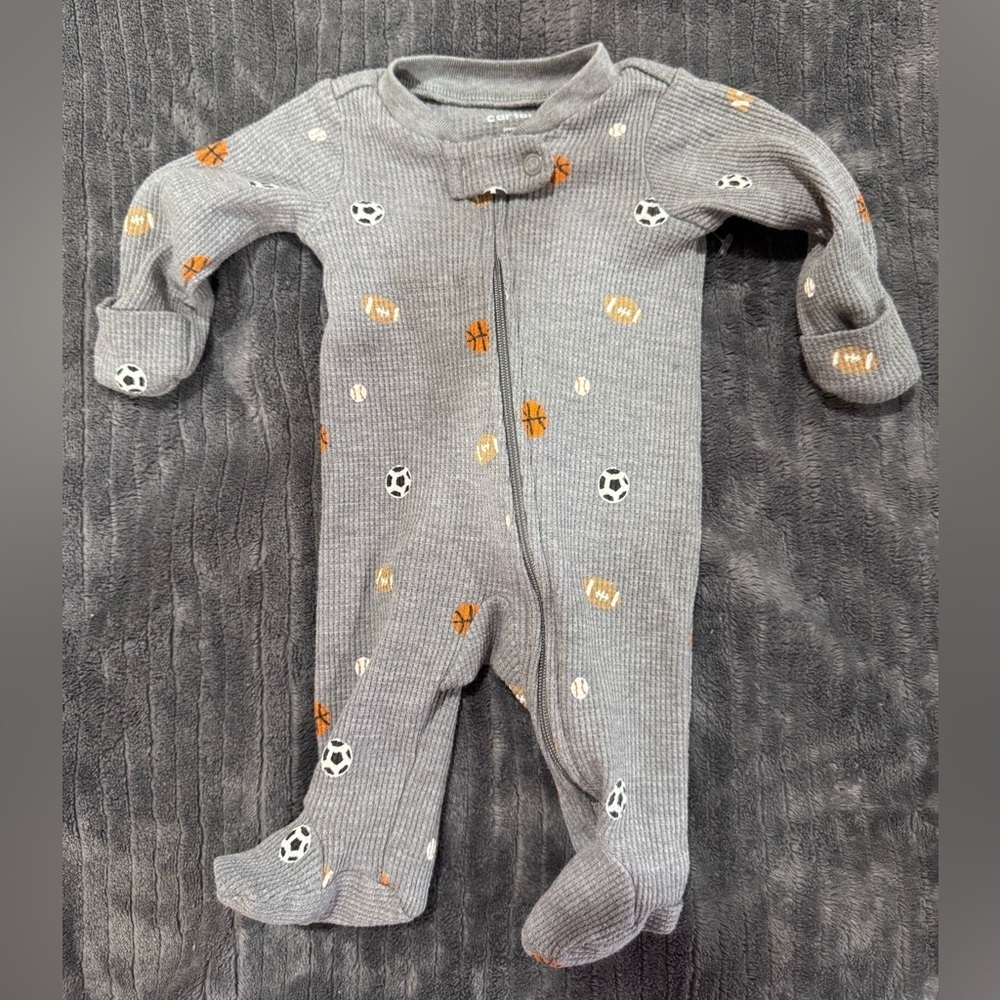 Gray Baby One Piece with Sports Print